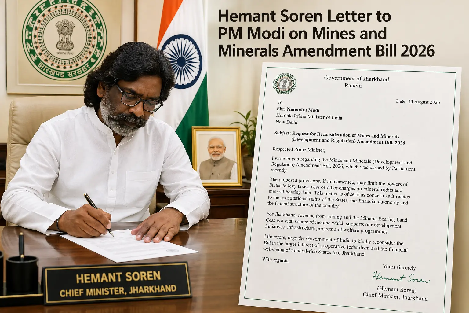 Hemant Soren letter to PM Modi on Mines and Minerals Amendment Bill 2026